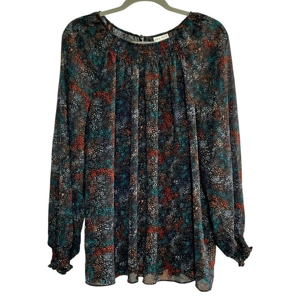 Ava & Viv Black Multi Floral Chiffon Bishop Sleeve Lined Pullover Blouse Size 3X - Picture 1 of 15